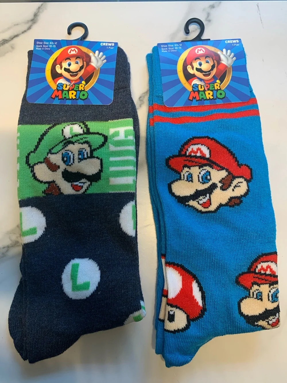 Nintendo Super Mario Crew Socks - Mario & Luigi (Pack of 2)